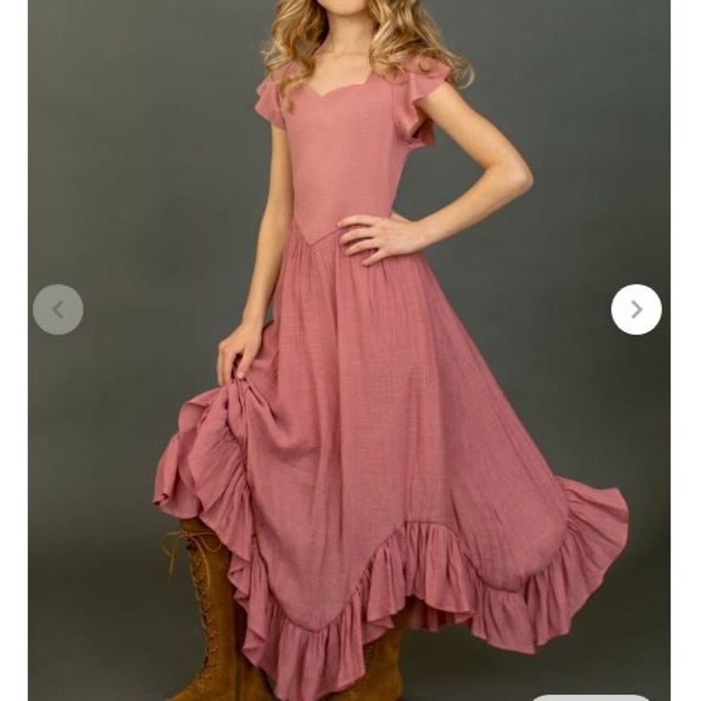 Joyfolie Girl's Pink Lace Back Dress Ruffle Hem Size 12 Kamea‎ Ash Rose